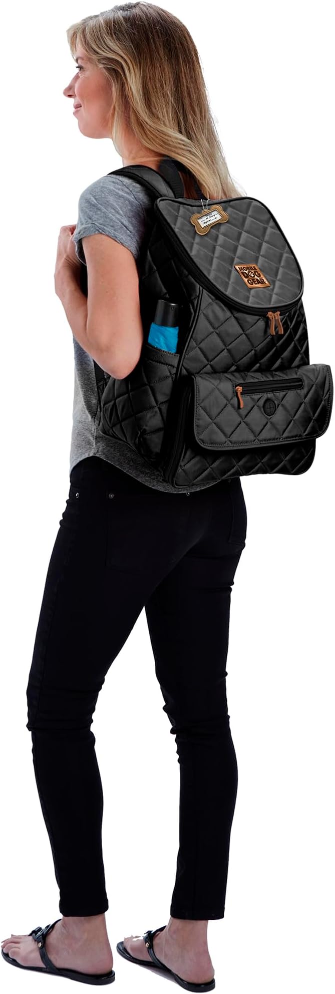 Mobile Dog Gear: Weekender Backpack - Black - Quilted Pet Travel Bag Holds Dog Accessories, Food Carriers, Silicone Bowls, Built-In Feeding Placemat