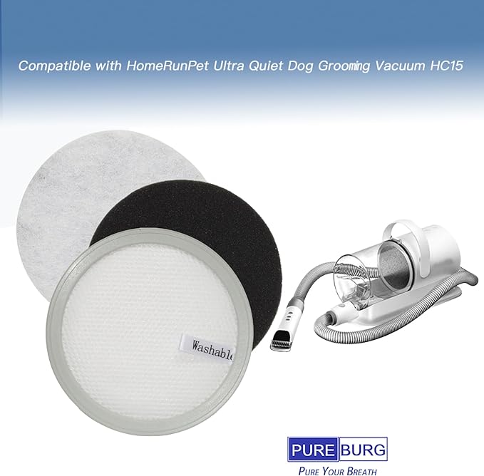 PUREBURG Replacement Filter Kit for HomeRunPet Ultra Quiet Dog Grooming Vacuum HC-15, 2 Filter Cartridge & 8 Filter Pad, Pet Vacuum Filter