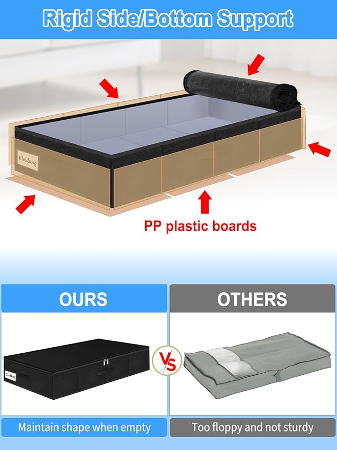 6.7-in Under Bed Storage Bin with Lid, Rigid Sides,2 Pack, Black | Zipped Lid, Rigid Sides & Bottom, Large Clothes Organizer Box, Off-season Storage, Bedrooms, Dorms Organization