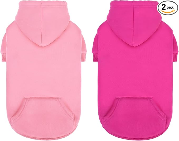 SCENEREAL Dog Hoodie Sweater for Small Medium Dogs, Warm Pet Clothes 2 Pack | Winter Soft Fleece Winter Fall Puppy Sweatshirts with Pocket Leash Hole, Pet Cold Weather Coat Costume for Boy Girl, Pink SM