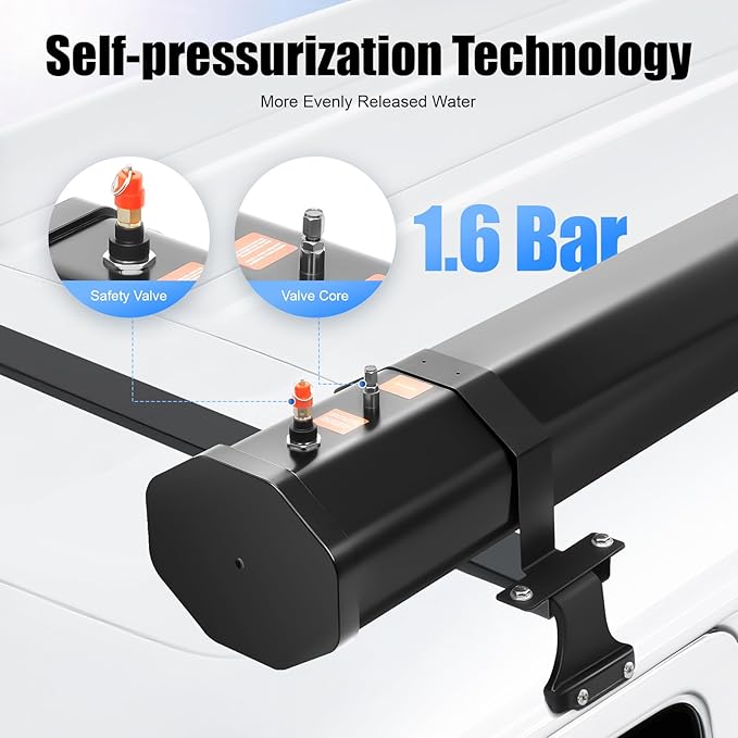 Pressurized Water Tank for Camping, Roof Rack Mount Road Shower with Water Hose & Storage Bag, Portable Off Road Shower Water Storage Tank for Hiking, Car wash, Pet Cleaning