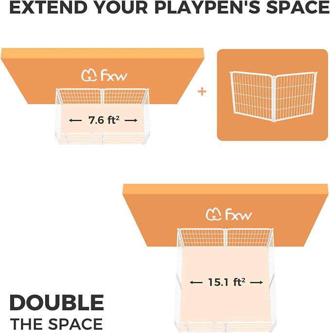 FXW Homeplus Indoor Dog Playpen, 24" H, 2 Panels, for Puppies & Small Dogs | Stress-free play, Heavy-duty, Semi-open design, Easy setup, Threshold-free gate, Expandable, Patented