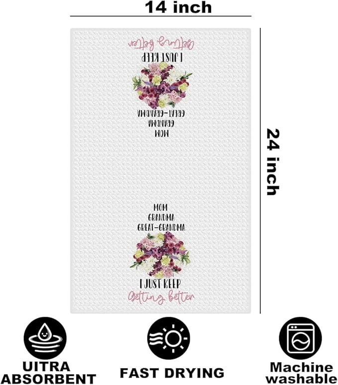 Great Grandma Kitchen Towels 24x14 Inch, Great Grandma Gifts Reusable Dish Towels for Kitchen Bathroom Decor, Waffle Weave Absorbent Hand Cloth Tea Towel, Grandmas Gifts from Grandson Granddaughter