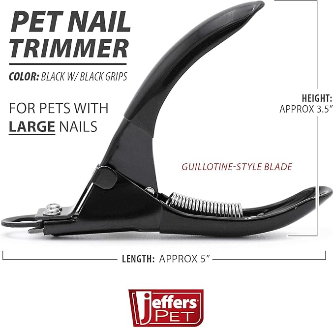 Jeffers Pet Nail Trimmer Large Hole Black – Guillotine Clippers for Dog, Cat, Puppy & Small Animal Grooming – Stainless Steel Blade, Non Slip Grip, Pet Grooming Tool for Home & Travel