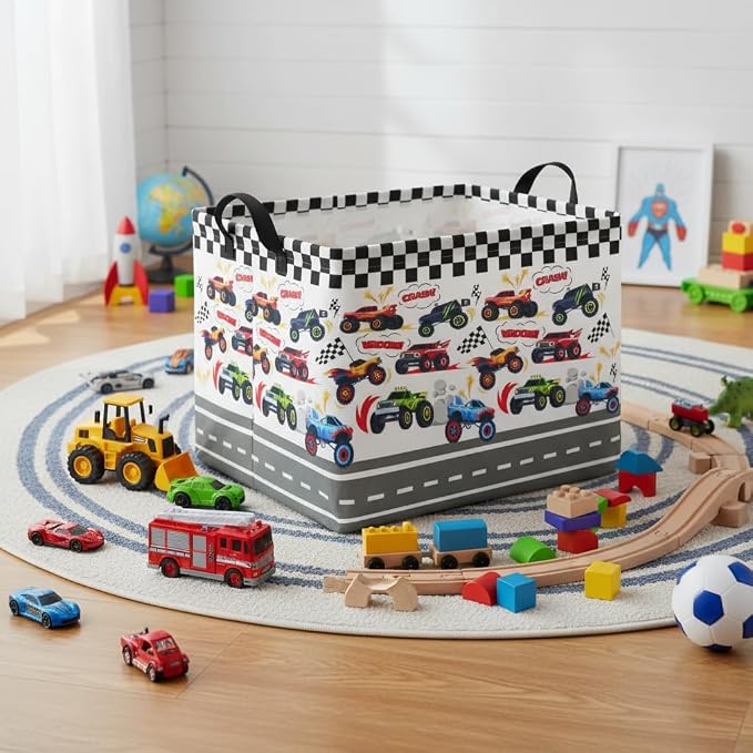 Rectangular Kids Basket Baby Girl Basket Fabric Storage Bin Organizer Box Room Decor(Racing Car)