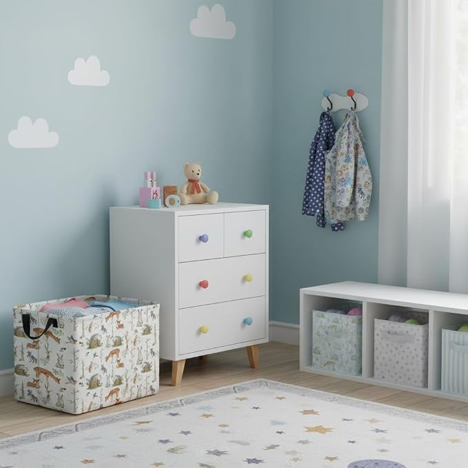 Rectangular Valentines Basket Fabric Storage Bin Storage Boxes Collapsible Storage Basket for Clothes Books Shelves Basket(Woodland Animal)