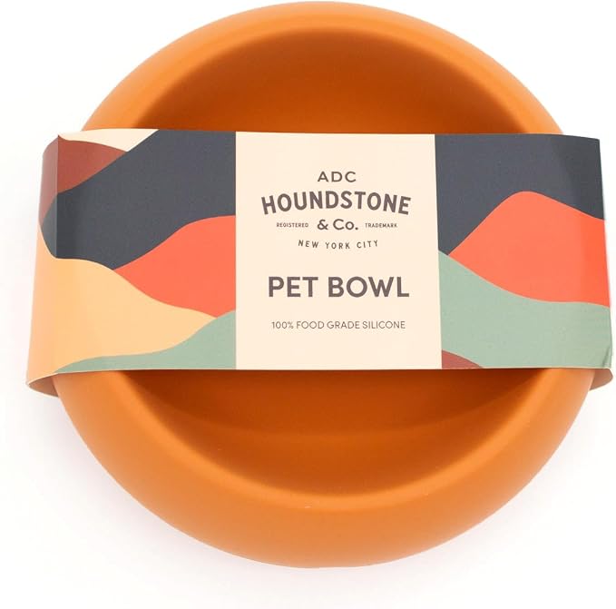 Houndstone Silicone Dog Bowl, BPA Free, 1 Cup Capacity, Non-Slip Base, Dishwasher Safe (Marigold)