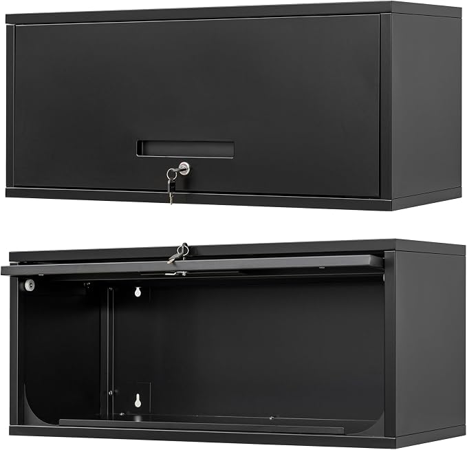 Metal Wall Storage Cabinet with Up-flip Door, Wall-Mounted Storage Cabinet for Garage, Warehouse, Home, Office, Assembly Required (Black, One Cabinet)