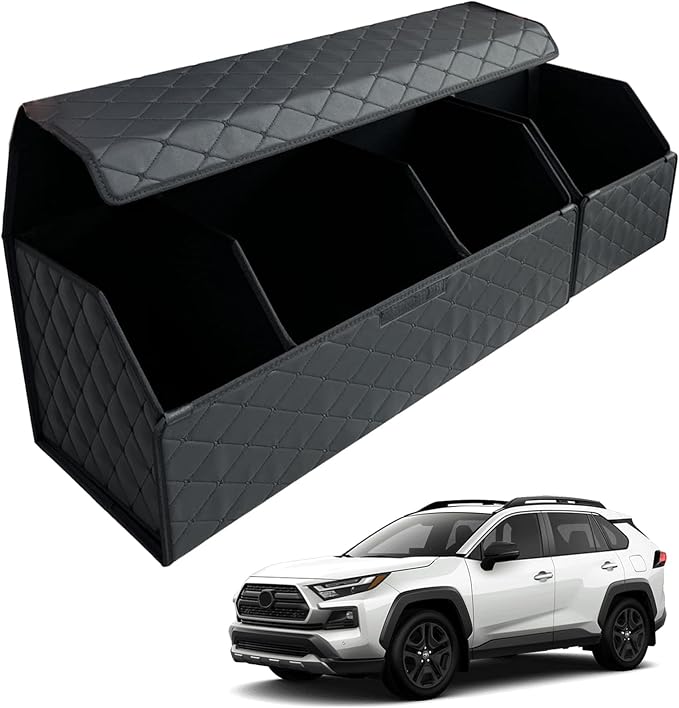 Car Trunk Organizer for For Toyota RAV4 Hybrid - Custom Fit,Large Space Outdoor Trunk Organizer with Leather,Hook and Loop Fastener,4-Layer Cover,For Toyota RAV4 Hybrid 2020-2025