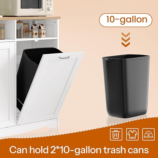 HOOBRO Double Tilt Out Trash Can Cabinet, 20 Gallon Kitchen Trash Bin Cabinet, Hidden Trash Storage with Open Compartments, Hidden Laundry Hamper, for Kitchen, Laundry, White and Natural WN04LJ01
