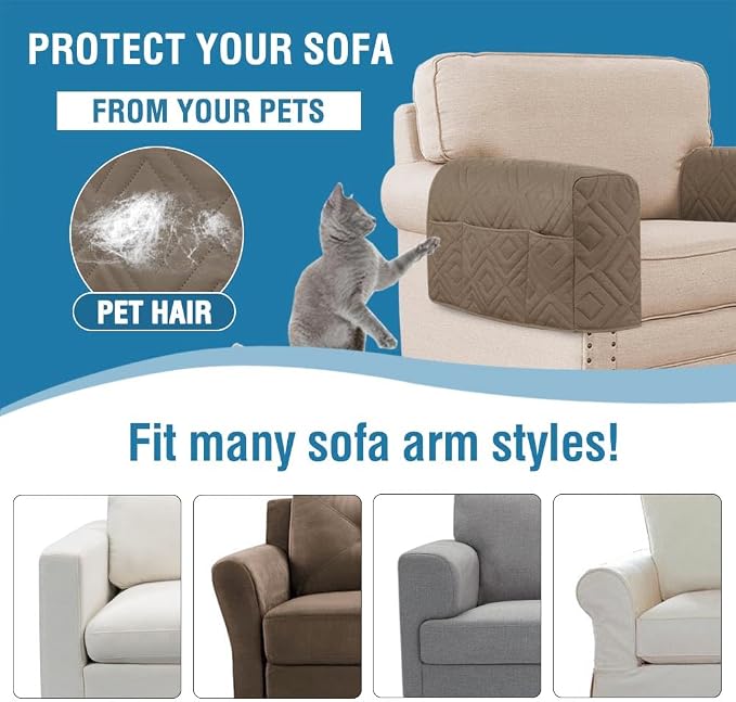 H.VERSAILTEX Water Resistant Armrest Covers for Sofa, 2 Pack, Taupe/Beige | Waterproof Armchair Caddy, Couch Arm Covers Remote Control Holder Sofa Armrest Organizer for Magazine, Tablet, Phone, iPad