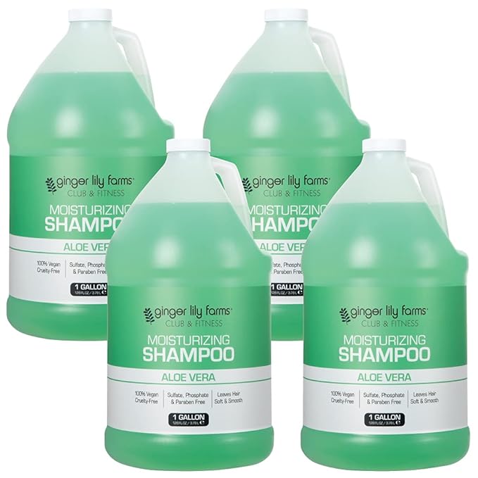 Ginger Lily Farms Club & Fitness Moisturizing Shampoo for All Hair Types, 100% Vegan & Cruelty-Free, Aloe Vera Scent, 1 Gallon Refill (Pack of 4)