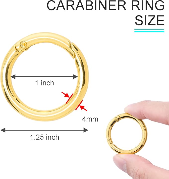 10 Pack 1 Inch Gold Carabiner Clips, Metal Spring O Rings Round Carabiner Keychain Clips for Replacement Purse Ring Hardware, Keyrings, Paracord Keychain Lanyard, Home Car Keyrings Attachment