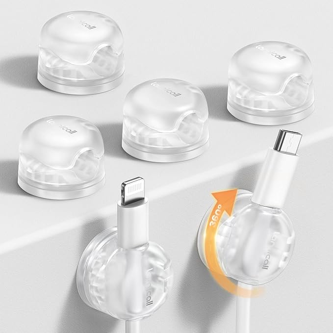 Lamicall 6Pack Clear Rotatable Cord Organizer, [1s Lock] Spring Cable Clips | Phone Charger Cord Holder, Desk Cable Management, Adhesive for Nightstand Office Drom Room, Christmas Decor Accessories