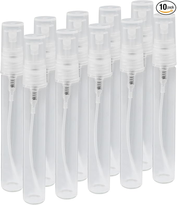 8ml Mini Spray Bottle, 10 Pack Glass Refillable Atomizer | Fine Mist, Travel Size, For Fragrance Oils & Perfume, Clear