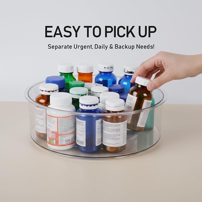 Medicine Bottle Organizer, Medicine Organizer for Cabinet, 10.24" Diameter, Transparent Lazy Susan Medicine Cabinet Organizer for Supplement Vitamin Pill Bottle Storage