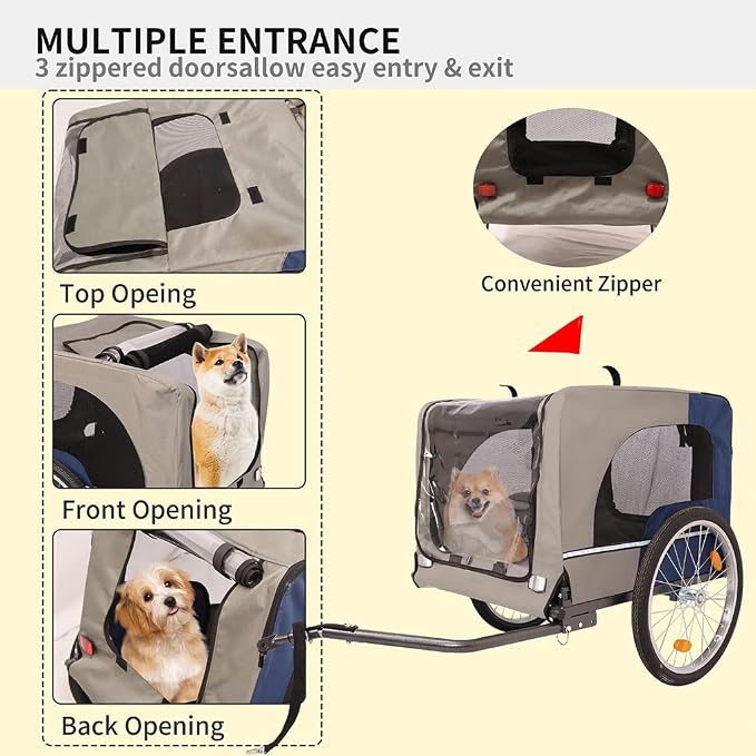 Dog Bike Trailer for Medium & Large Dogs, 88 Lbs Pet Bicycle Carrier with 20" Air-Filled Wheels, Suspension, Universal Hitch, Mesh Windows, Safety Flag, Reflectors, Foldable Steel Frame