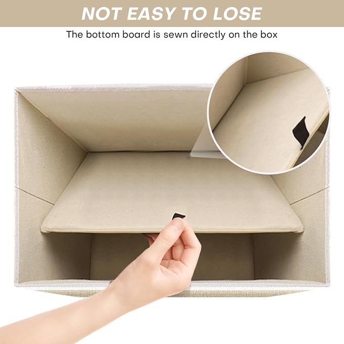 Large 42 Quarts Fabric Storage Bins with Lids [2-Pack] Linen Collapsible Foldable Baskets, Closet Organizer Containers boxes with Handles for Home Office (16.7 x 12 x 12, Beige & White)
