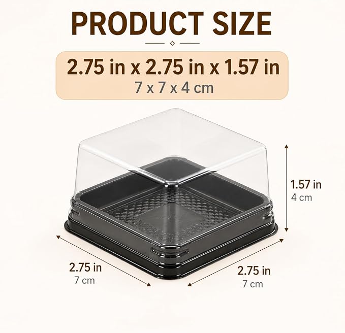 DOITOOL 100 Pcs Mooncake Box 2.75 Inch Clear Individual Cupcake Containers | Square, plastic mooncake packaging, mini cupcake box with lids for flan, macaron, muffin, dessert, cookies, small treats