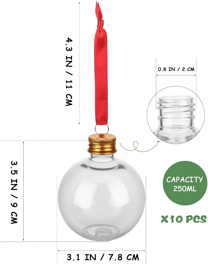 OUNONA 10pcs Bulb-shaped round Plastic Bottles with Leak-proof Lids, Pet Drink Containers for Party Hanging Decors and Storage, Golden Candy Bottles for Holiday Gift Packaging
