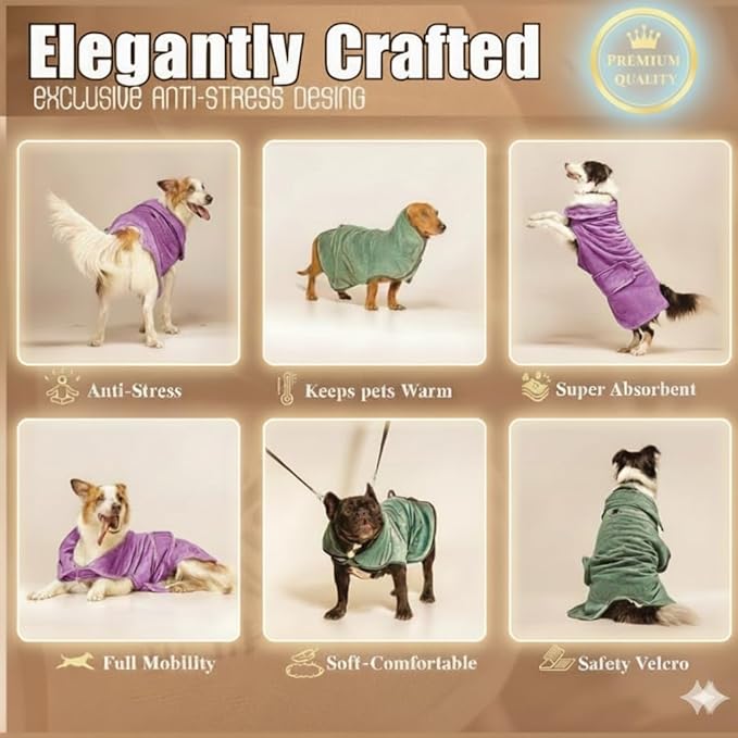 |FELPACTIVE® Premium Dog Drying Robe | Sizes S - XXXL | Quick-Drying Super Absorbent Double-Layer Microfiber | Soft & Snug Fit | Includes Luxury Gift Box + EBOOK | Dog Bath Robe, Pet Warming Bathrobe