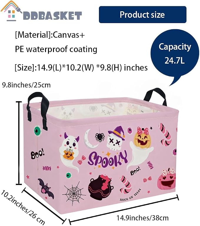 Rectangle Kids Baskets Halloween Basket Pink Storage Bin Fish Box for Room Decor Gift Basket(Pink halloween)