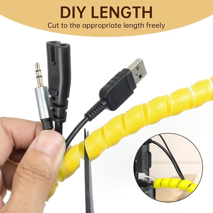 Spiral Cable Wrap, 10ft Cable Sleeves for Cords, Flexible Cable Management Sleeve for Computer, Power, Audio & Video Cords (Yellow, 5/16")