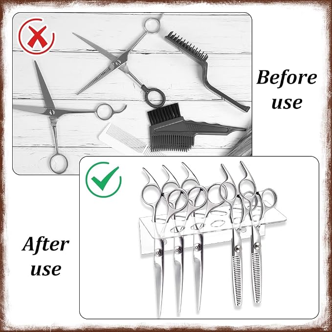 AHANDMAKER 2Pcs Clear Acrylic Wall Mounted Scissors Shear Holder Rack | Salon Shear Holder, Hairdressing Combs Organizer for Groomers, Barber Shop Office Home, Scissor Tool Hangers