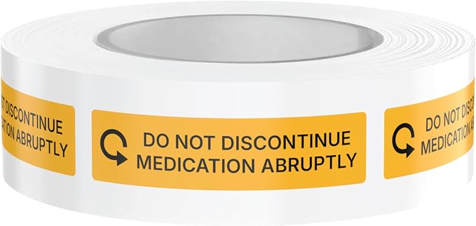 Dispensed Medication Veterinary Pharmacy Labels | Roll of 500 | Clinical-Grade Color-Coded Stickers for Medication Bottles (Do Not Discontinue Abruptly)