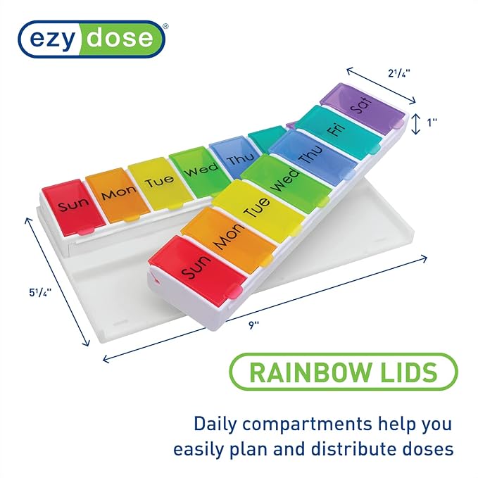 Ezy Dose Weekly (14-Day) Pill Organizer, Large Medicine Planner, Rainbow | Daily Vitamin & Supplement Case, Removable Trays with Flip-Open Daily Compartments for Easy Refill, Travel-Friendly, BPA-Free