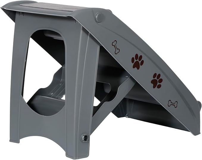 Foldable Pet Stairs with Non-Slip Surface, Portable Dog Steps Ramp for High Beds, Couches, Cars and SUVs, Support Up to 150lbs, Waterproof, Grey