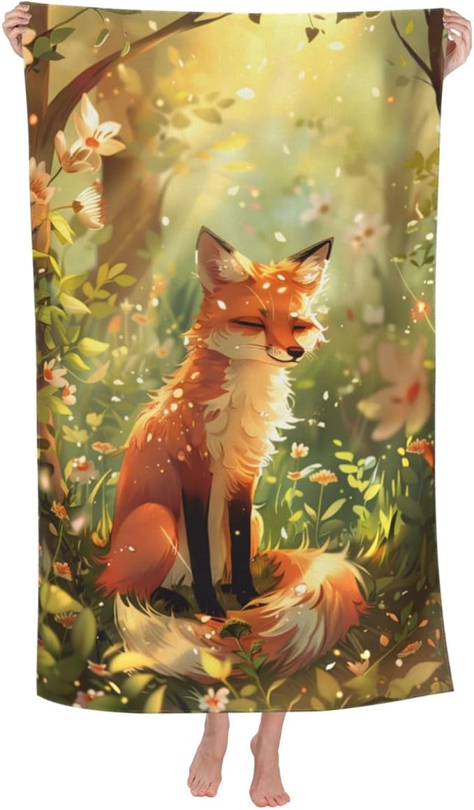Cute Fox Beach Towel 31inx51in, Fox Sand-Free Microfiber Bath Towel Ultra Soft Quick Dry Pool Towel Absorbent Towel Lightweight Towel for Swimming Bathroom Decor