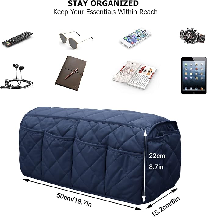 Armchair Caddy for Recliner - Sofa Armrest Organizer with 14 Pockets | Waterproof Remote Control Holder for Recliner, Non-Slip Chair Arm Storage for TV Remote, Phone, Books, Magazine, iPad