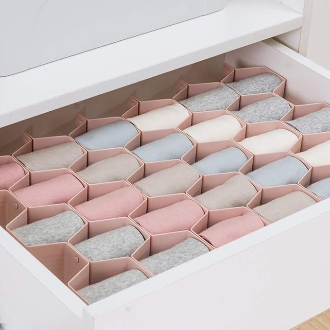Drawer Divider Organizer Adjustable DIY Grid Honeycomb Drawer Divider for Underwear Belt Scarf Socks Pink 2 Pack