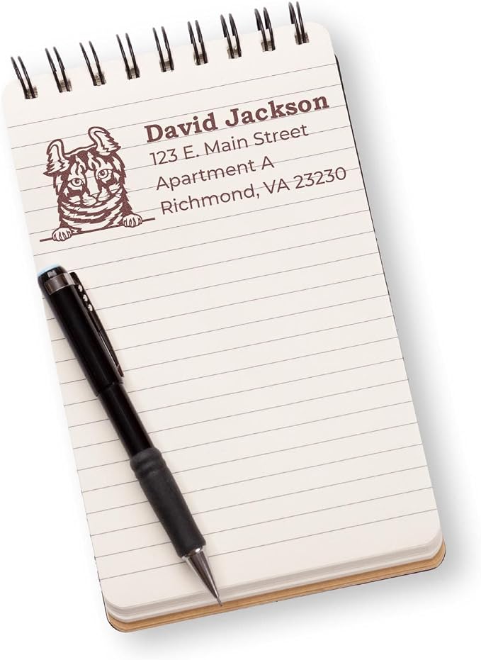 Peeking Highlander Cat Address Stamp Self-Inking - Custom Rubber Stamp | No separate pad needed. Highlander Cat Personalized Address Stamp. Personalized Address Stamp for Thank You Notes. 4 lines.