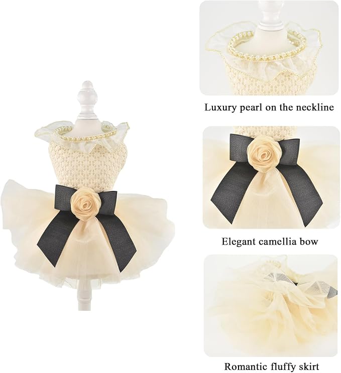 FLAdorepet Vintage Camellia Dog Dress Tutu Skirt,Pet Party Outfits Clothes for Small Dogs Girls,Formal Dog Wedding Holiday Dresses Apparel (White Camellia, X-Small)
