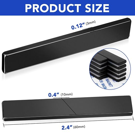 10 Pack Neodymium Bar Magnets with Adhesive Backing 60x10x3mm Black | Fridge Magnetic Strips Refrigerator Blocks Crafts Extra Super Sticky Bar for Science Experiments Classroom Craft Office