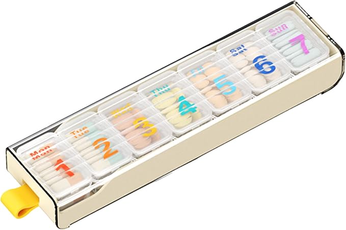 Pill Organizer Large, Weekly 7-Day Tablet Case Vitamin Dispenser | Travel Medicine Pill Box Holder Reminder Container for Medication, Tablets, Supplements, Fish Oil, Capsules (Cream White)