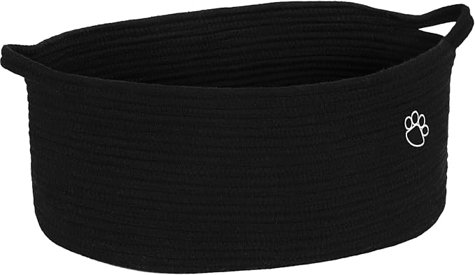 Optish 40L Extra Large Dog Toy Basket, 20" x 14" x 9" XL Toy Storage Box and Bin with Handles, Woven Cotton Rope Foldable Basket for Blankets, Living Room, Bedroom, Home Decor, Black