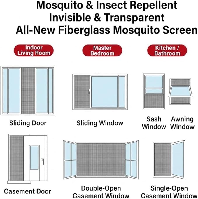 Magnetic Fiberglass Mesh Window Screen Washable, Hook and Loop Window Screen Magnetic Closure for Bedroom Kitchen Temporary, Keep Bugs Out Pet Protection Self-Adhesive Screen(White,43x47in)