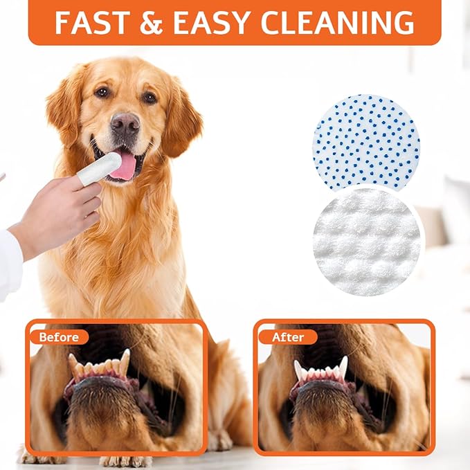 Dog Dental Wipes and Dog Teeth Cleaning Wipes, Puppy Tooth Brushing Kit Alternative for Dental Wipes for Dogs Teeth and Cat Tooth Brush Use, Non Woven Lick Safe No Rinse, 50 Count