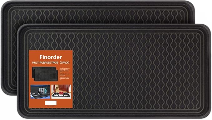 Finorder Multi-Purpose Boot Trays, 2 Pack, 30" x 15" x 1.2", Black | All Weather Heavy Duty Shoe Trays & Mat for entryway, Indoor and Outdoor, Waterproof Pet Feeding Mat