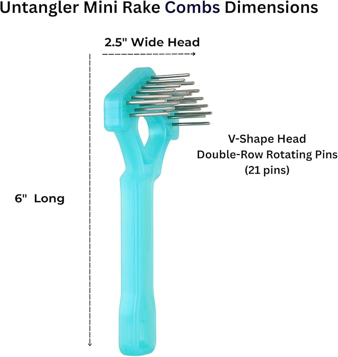 Mini-Rake V-Shaped with 1" Double-Row Rotating Teeth (Aqua-Blue/Black Top)