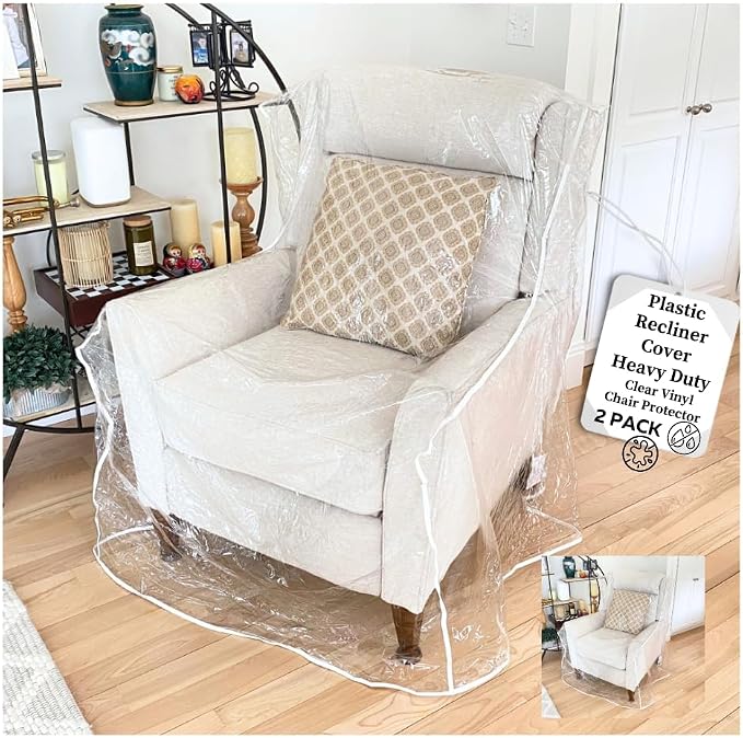 Evelots 2-Pack Clear Vinyl Recliner Covers, Spill-Resistant Protectors | Shields Furniture From Pet Claws, Stains, Dust and Spills, With a Durable Waterproof Design for Everyday Use or Home Storage.