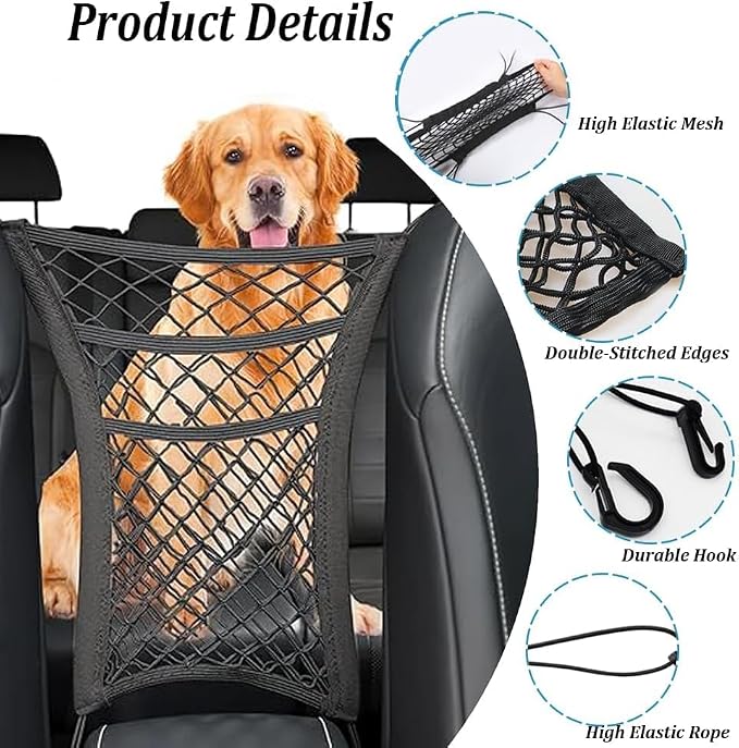 Car Pet Barrier for Kia Sportage 2017-2022, Dog Net Organizer Back Seat Mesh Divider Puppy Guard Automotive Storage Bag 3-Layer Stretchable Cargo Netting