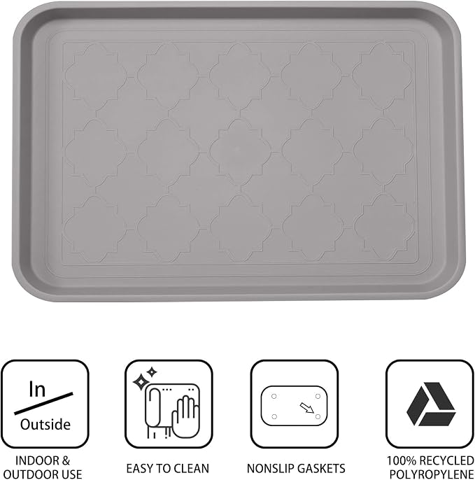 WATANIYA PET Boot Tray for Entryway Indoor, Heavy Duty Shoe Mat Tray 2 Packs, 16.7"x12.8" Waterproof Shoe Trays with Raised Edge, Outdoor Multi-Purpose Mat for Boots, Shoes, Garden