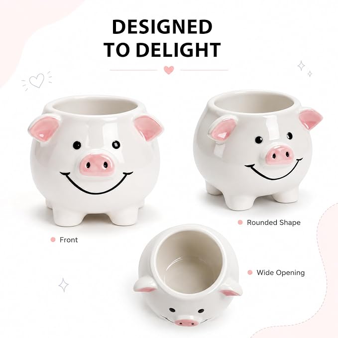 Ceramic Pig Shaped Pen Pencil Holder for Desk Decoration Accessories Pig Decor Makeup Brush Pen Cups Succulent Plant Pot Office School Ideal Gifts for Women, Mom or Birthdays