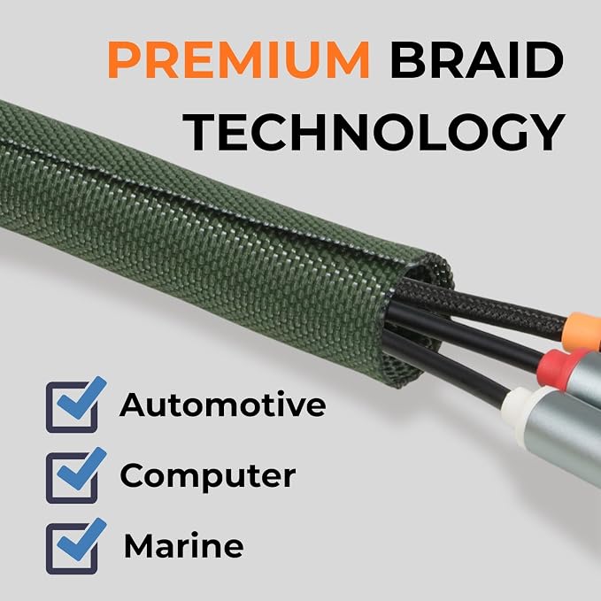 5/16 inch Split Braided Cable Management Sleeve for USB Cable Power Cord Audio Video Cable, Wire Loom Cord Protector from Cat Dog Chewing (Dark Green, 10FT)