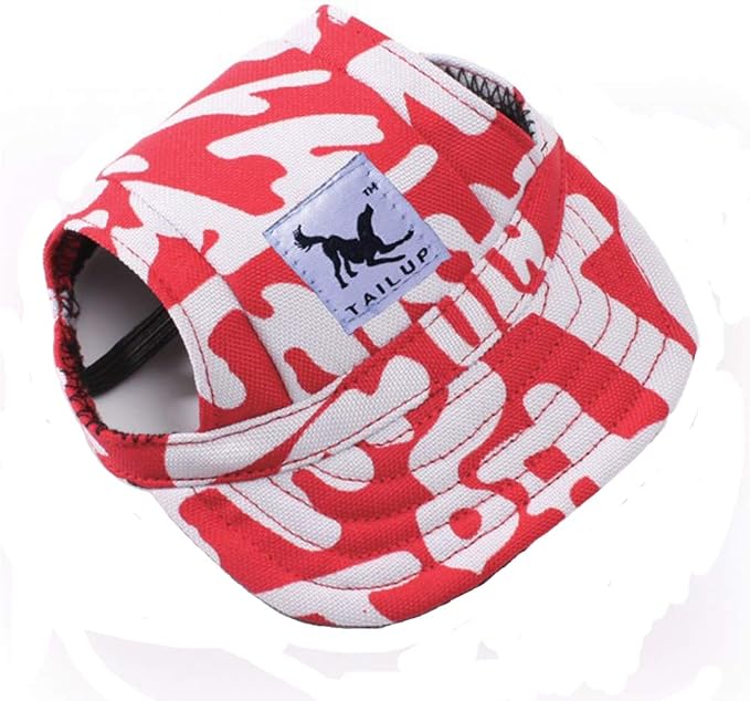 Leconpet Baseball Caps Hats with Neck Strap Adjustable Comfortable Ear Holes for Small Medium and Large Dogs in Outdoor Sun Protection (L, Red Letters)