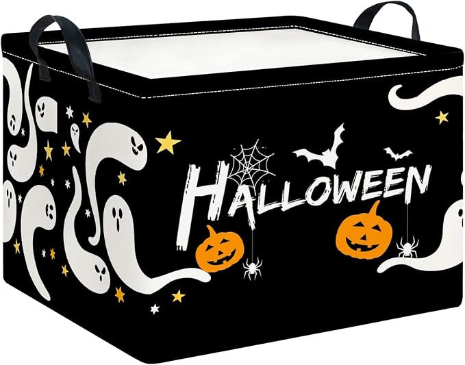 CLOCOR Rectangular Storage Basket,Collapsible Cute Pattern Storage Bin,Waterproof Books Box with Handles,Gift Basket(Serpentine Ghost Halloween)